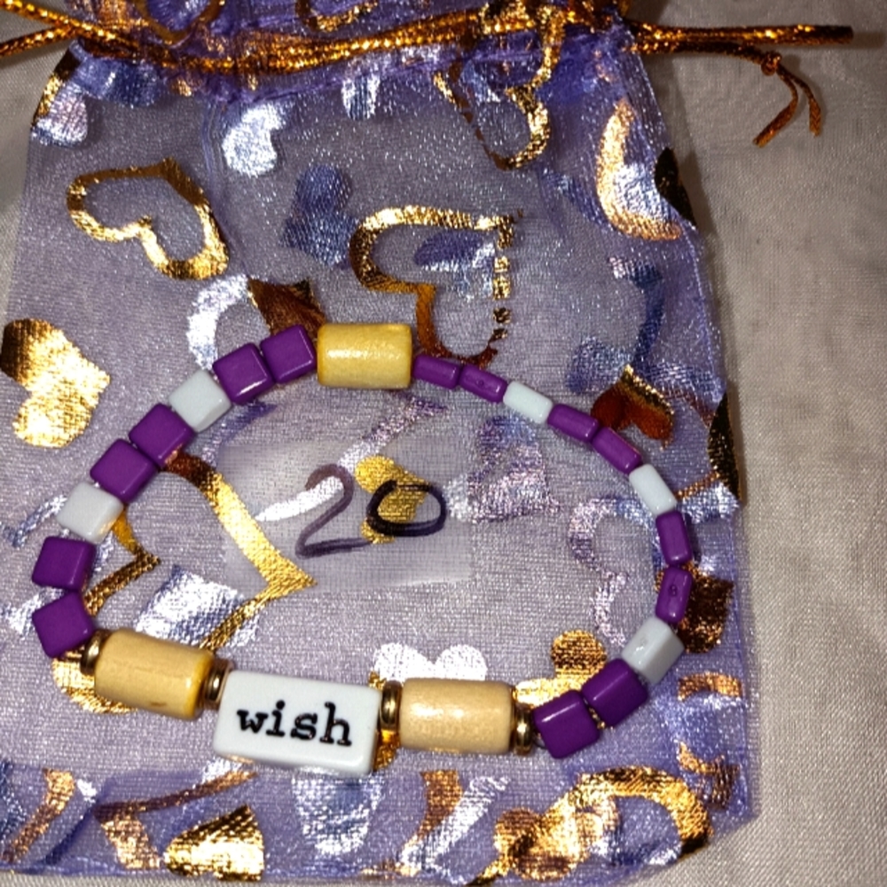 Beaded Purple 💜 and white 🤍 "wish" statement bracelet